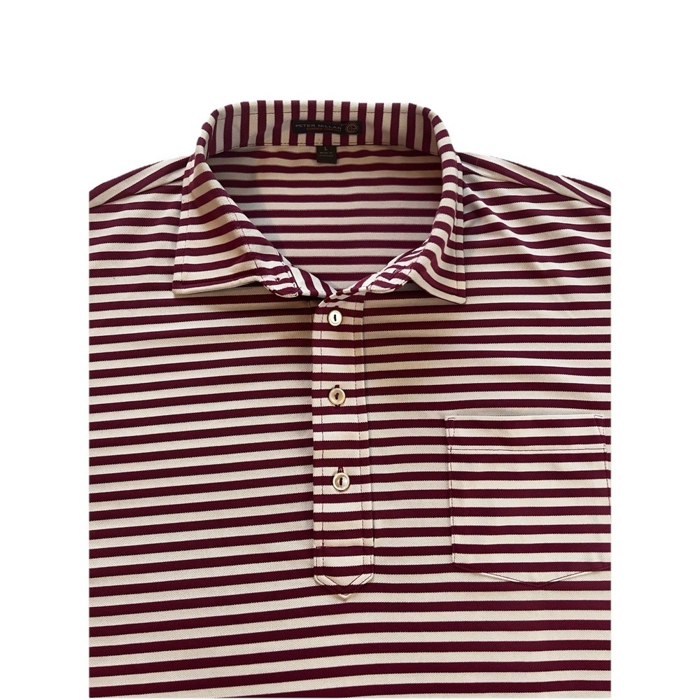 Peter Millar Summer Comfort Mens L Polo Shirt Striped White/Pink Golf (107)